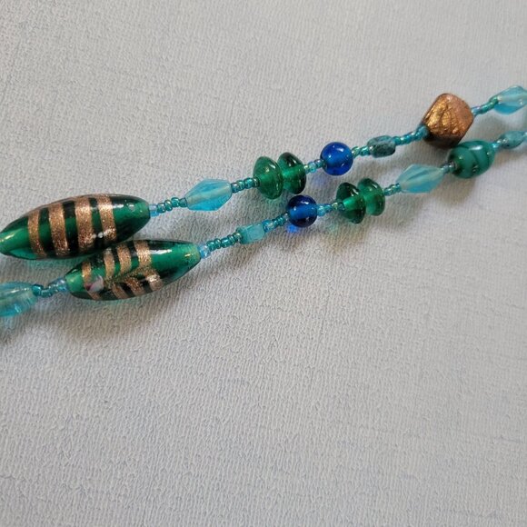 Handcrafted Long Multi-Strand Beaded Necklace With Glass Beads & Metallic Accent - Picture 4 of 4